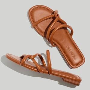 Madewell The Amel Strappy Slide Sandals Leather English Saddle Brown Womens 10